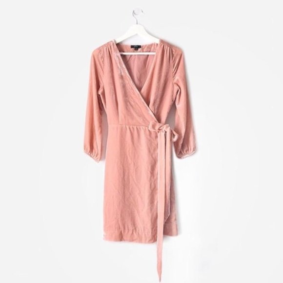 J.Crew Peach Velvet Wrap Dress - Picture 3 of 6